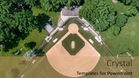  Presentation with neighborhood - Presentation design consisting of aerial-view-of-a-basebal background and a coral colored foreground