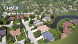  Presentation with community development - Audience pleasing theme consisting of aerial view of a neighborhood backdrop and a gray colored foreground