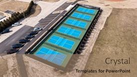  Presentation with pickleball - PPT theme featuring aerial-view-of-a-new background and a coral colored foreground