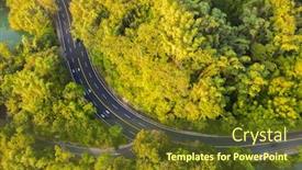  Presentation with forest road - Beautiful presentation theme featuring aerial-view-of-a-road backdrop and a tawny brown colored foreground