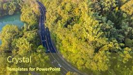  Presentation with forest road - Cool new slide deck with aerial-view-of-a-road backdrop and a tawny brown colored foreground