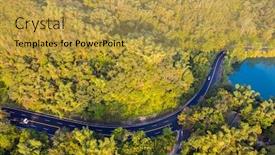 Presentation with forest road - Slides featuring aerial-view-of-a-road background and a gold colored foreground