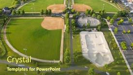  Presentation with softball sports - Colorful PPT theme enhanced with aerial-view-of-a-suburban backdrop and a tawny brown colored foreground