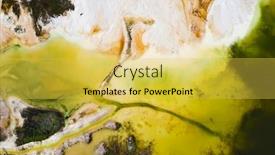  Presentation with area - Beautiful theme featuring aerial view of abandoned industrial mining area drone view of opencast mine filled with water backdrop and a yellow colored foreground
