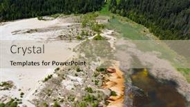  Presentation with area - PPT layouts with aerial view of abandoned industrial mining area drone view of opencast mine filled with water background and a mint green colored foreground