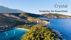 Presentation with village - Audience pleasing presentation theme consisting of aerial-view-of-aliki-village backdrop and a light blue colored foreground