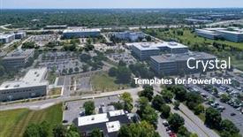  Presentation with city chicago - Audience pleasing theme consisting of aerial-view-of-an-office backdrop and a ocean colored foreground