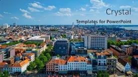  Presentation with aerial - Audience pleasing presentation theme consisting of aerial-view-of-antwerp-city backdrop and a light blue colored foreground