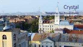  Presentation with europe - Slide deck having aerial view of arad romania background and a sky blue colored foreground