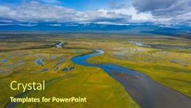  Presentation with river - Presentation design consisting of aerial-view-of-avacha-river background and a tawny brown colored foreground