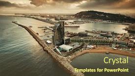  Presentation with coast - Slide deck with aerial-view-of-barcelona-coast background and a tawny brown colored foreground