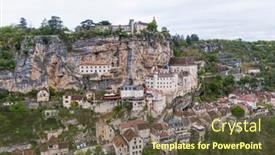  Presentation with virgin mary - Slide set enhanced with aerial-view-of-beautiful-village background and a tawny brown colored foreground