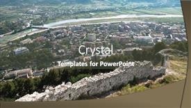  Presentation with village - Beautiful presentation theme featuring aerial-view-of-berat-village backdrop and a dark gray colored foreground