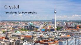  Presentation with city of chicago aerial view - Slide set with aerial view of berlin city background and a light blue colored foreground