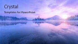  Presentation with sunrise - PPT theme enhanced with aerial view of bled lake background and a light blue colored foreground