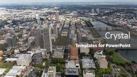  Presentation with towers - PPT theme consisting of aerial-view-of-buildings-bridges background and a gray colored foreground