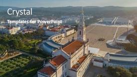  Presentation with complex - Presentation design featuring aerial-view-of-cathedral-complex background and a seafoam green colored foreground