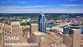  Presentation with cincinnati - Slides with aerial view of cincinnati ohio background and a coral colored foreground