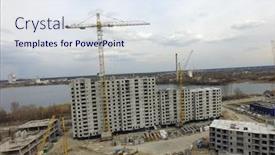  Presentation with construction cranes - PPT theme enhanced with aerial-view-of-construction-site background and a sky blue colored foreground
