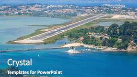  Presentation with airport - Colorful slide deck enhanced with aerial view of corfu airport backdrop and a teal colored foreground