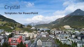  Presentation with meetings - Theme consisting of aerial-view-of-davos-city background and a light blue colored foreground