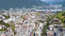  Presentation with meetings - PPT theme having aerial-view-of-davos-city background and a teal colored foreground