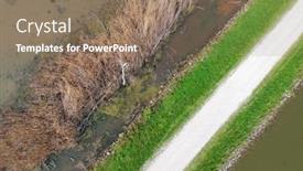  Presentation with marsh - Presentation design having aerial-view-of-dirt-road background and a coral colored foreground