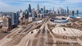  Presentation with chicago skyline - PPT layouts with aerial-view-of-downtown-chicago background and a coral colored foreground