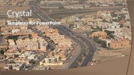  Presentation with dubai - Audience pleasing theme consisting of aerial-view-of-dubai-downtown backdrop and a gray colored foreground
