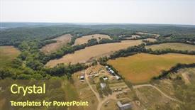  Presentation with water farming almond trees - Beautiful PPT layouts featuring aerial view of farm fields backdrop and a tawny brown colored foreground