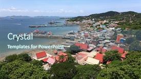  Presentation with fisherman - Colorful theme enhanced with aerial view of fisherman pier in with village and town at srichang island pattaya thailand backdrop and a ocean colored foreground