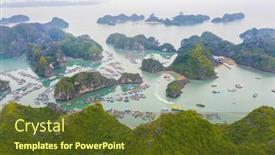  Presentation with world heritage - Slide deck enhanced with aerial-view-of-floating-fishing background and a tawny brown colored foreground