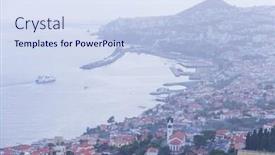  Presentation with island sunset - Audience pleasing PPT layouts consisting of aerial view of funchal in sunset light madeira island portugal backdrop and a sky blue colored foreground