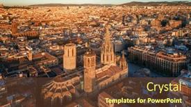  Presentation with gothic - Slide deck with aerial-view-of-gothic-quarter background and a tawny brown colored foreground