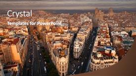  Presentation with aerial - Theme having aerial-view-of-gran-via background and a violet colored foreground