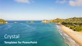 Presentation with new zealand - Slide set with aerial-view-of-hahei-beach background and a ocean colored foreground