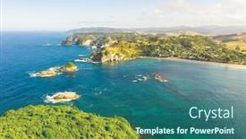  Presentation with new zealand - Colorful presentation design enhanced with aerial-view-of-hahei-beach backdrop and a ocean colored foreground