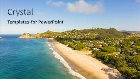  Presentation with new zealand - Audience pleasing presentation theme consisting of aerial-view-of-hahei-beach backdrop and a light blue colored foreground