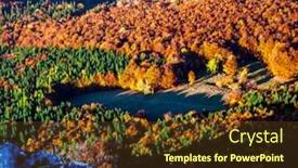  Presentation with green planet - Slide set with aerial view of heart shaped autumn forest and green firs - save our planet against global warming background and a tawny brown colored foreground