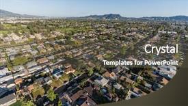  Presentation with neighborhood - Slide deck having aerial view of homes background and a tawny brown colored foreground