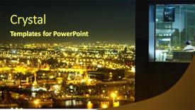  Presentation with night sky - Audience pleasing theme consisting of aerial-view-of-illuminated-city backdrop and a tawny brown colored foreground