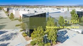  Presentation with office buildings - Audience pleasing slides consisting of aerial-view-of-industrial-commerce backdrop and a tawny brown colored foreground