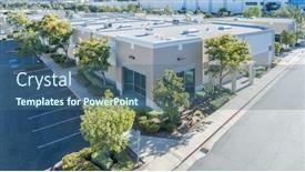  Presentation with office buildings - Cool new PPT theme with aerial-view-of-industrial-commerce backdrop and a ocean colored foreground