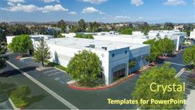  Presentation with office buildings - Audience pleasing presentation theme consisting of aerial-view-of-industrial-commerce backdrop and a tawny brown colored foreground
