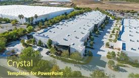  Presentation with office buildings - PPT theme featuring aerial-view-of-industrial-commerce background and a tawny brown colored foreground