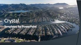  Presentation with street light view - Presentation theme enhanced with aerial view of lakeside homes background and a tawny brown colored foreground