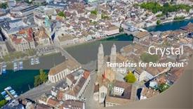  Presentation with financial center - Presentation theme consisting of aerial-view-of-limmat-river background and a gray colored foreground