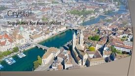  Presentation with financial center - Presentation enhanced with aerial-view-of-limmat-river background and a light gray colored foreground