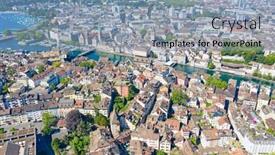  Presentation with financial center - PPT theme enhanced with aerial-view-of-limmat-river background and a light blue colored foreground