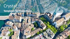  Presentation with financial center - Amazing slide set having aerial-view-of-limmat-river backdrop and a teal colored foreground